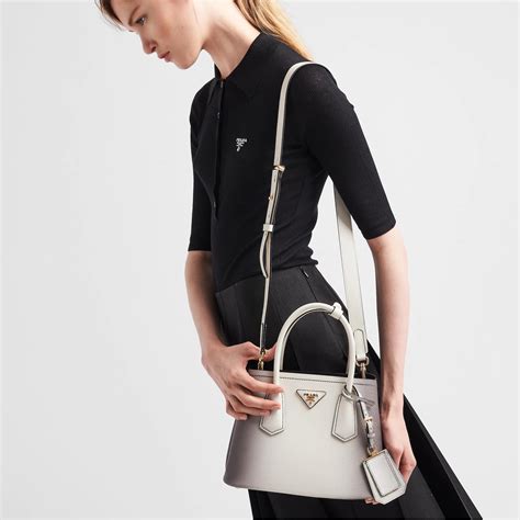 White/black Small Saffiano Leather Double Prada Bag 